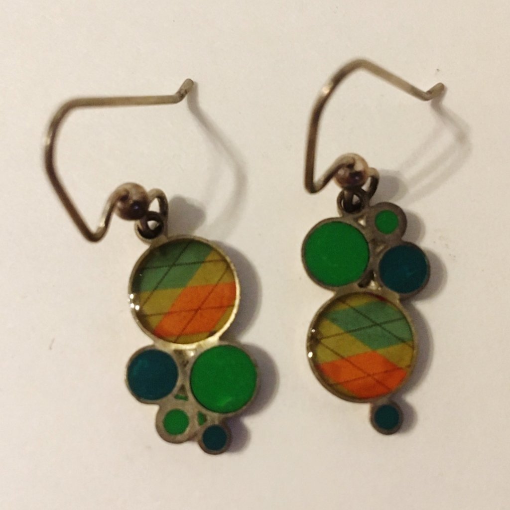Bubbles Handmade Earrings Sterling Silver Orange Green Blue Pierced Signed New